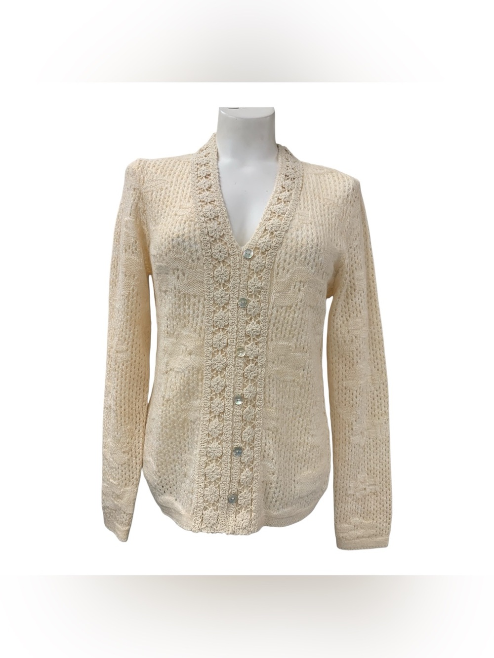 Point Zero Cream Crochet Knit Cardigan Sweater Size M